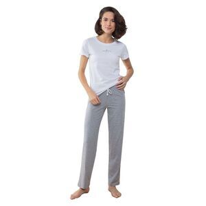 Towel City Womens/Ladies Pajama T-Shirt And Bottoms Set / White/Heather Grey